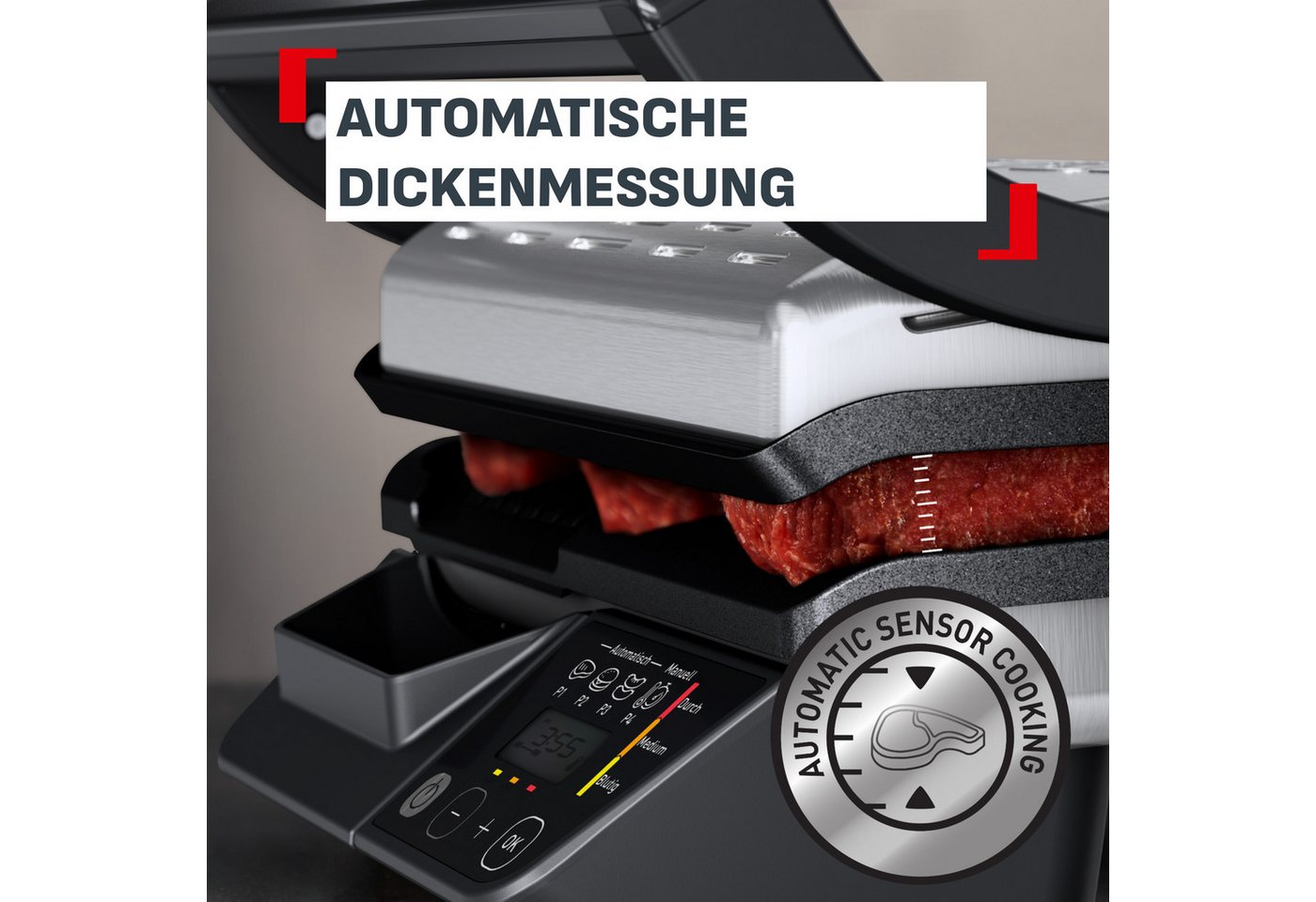 Tefal Kontaktgrill OptiGrill One GC7Q0D, Anpassung der Garzeit, Messung der Dicke des Grillguts, 3 Programme Bild 4