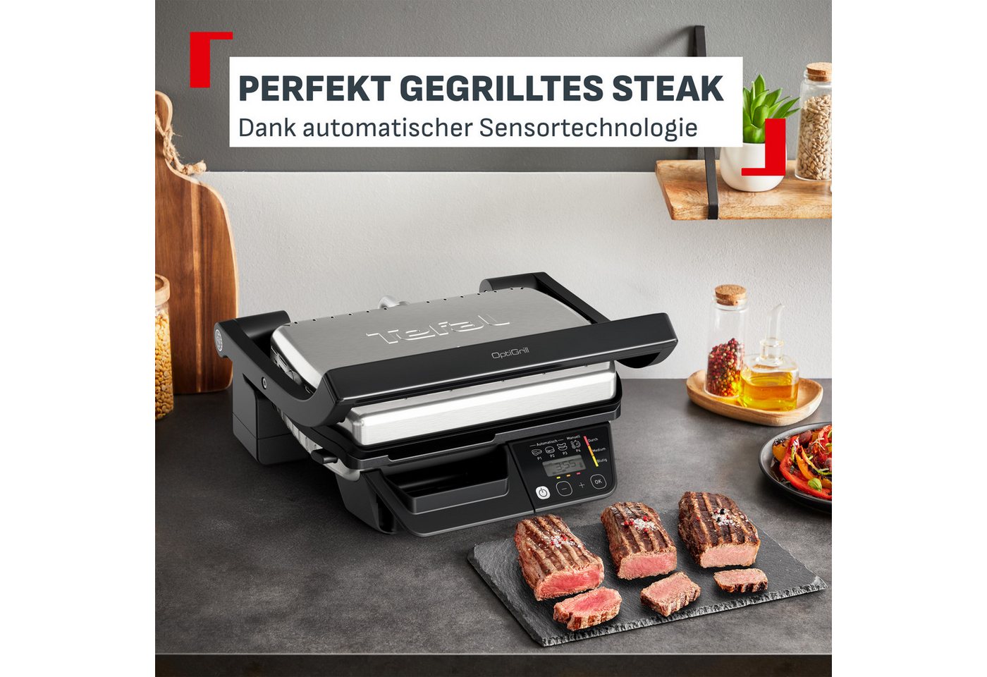 Tefal Kontaktgrill OptiGrill One GC7Q0D, Anpassung der Garzeit, Messung der Dicke des Grillguts, 3 Programme Bild 5