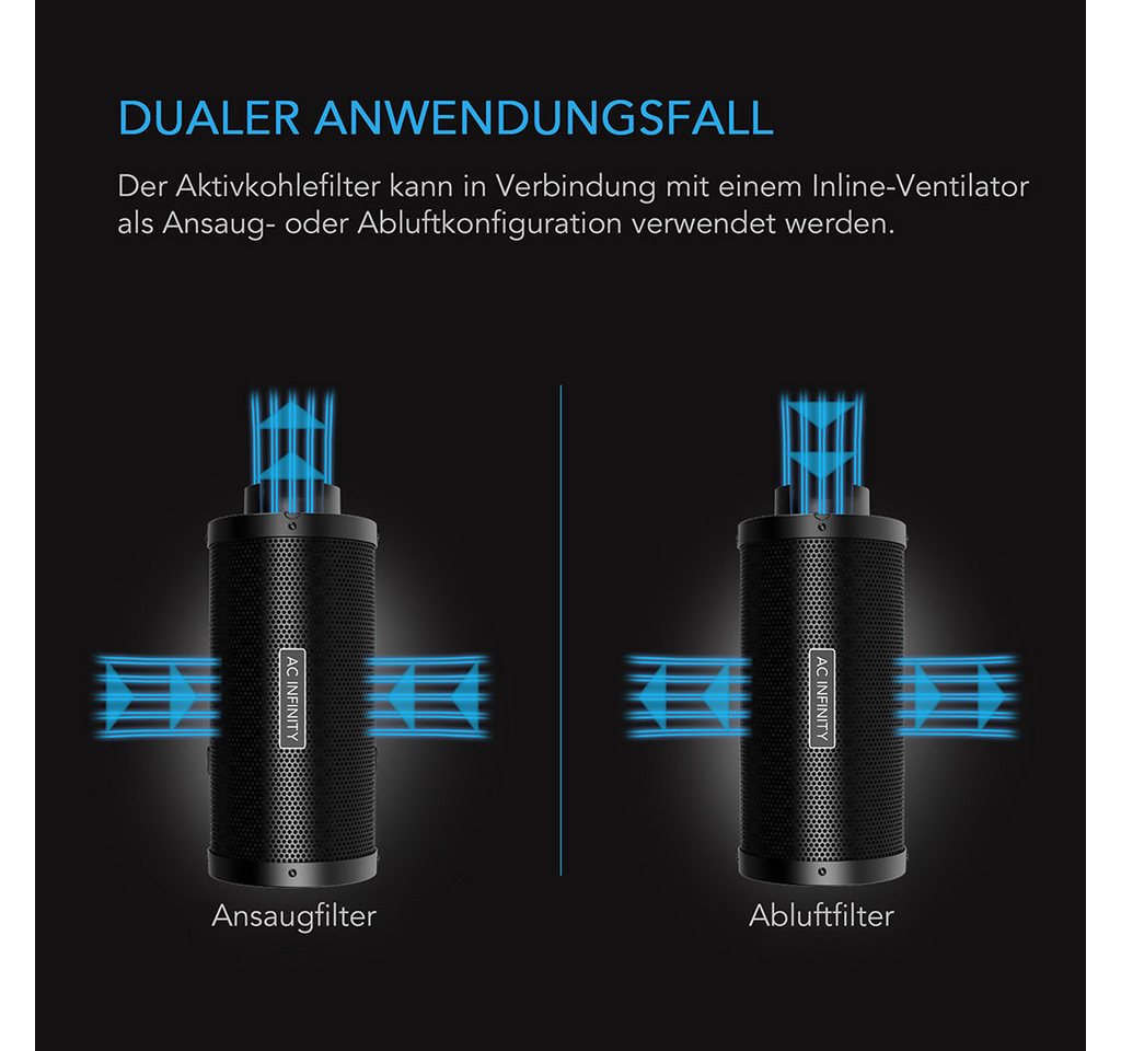 AC INFINITY Aktivkohlefilter AC Infinity Aktivkohlefilter XL mit australischer Aktivkohle, 150 mm XL Anschluss und 883 m³/h