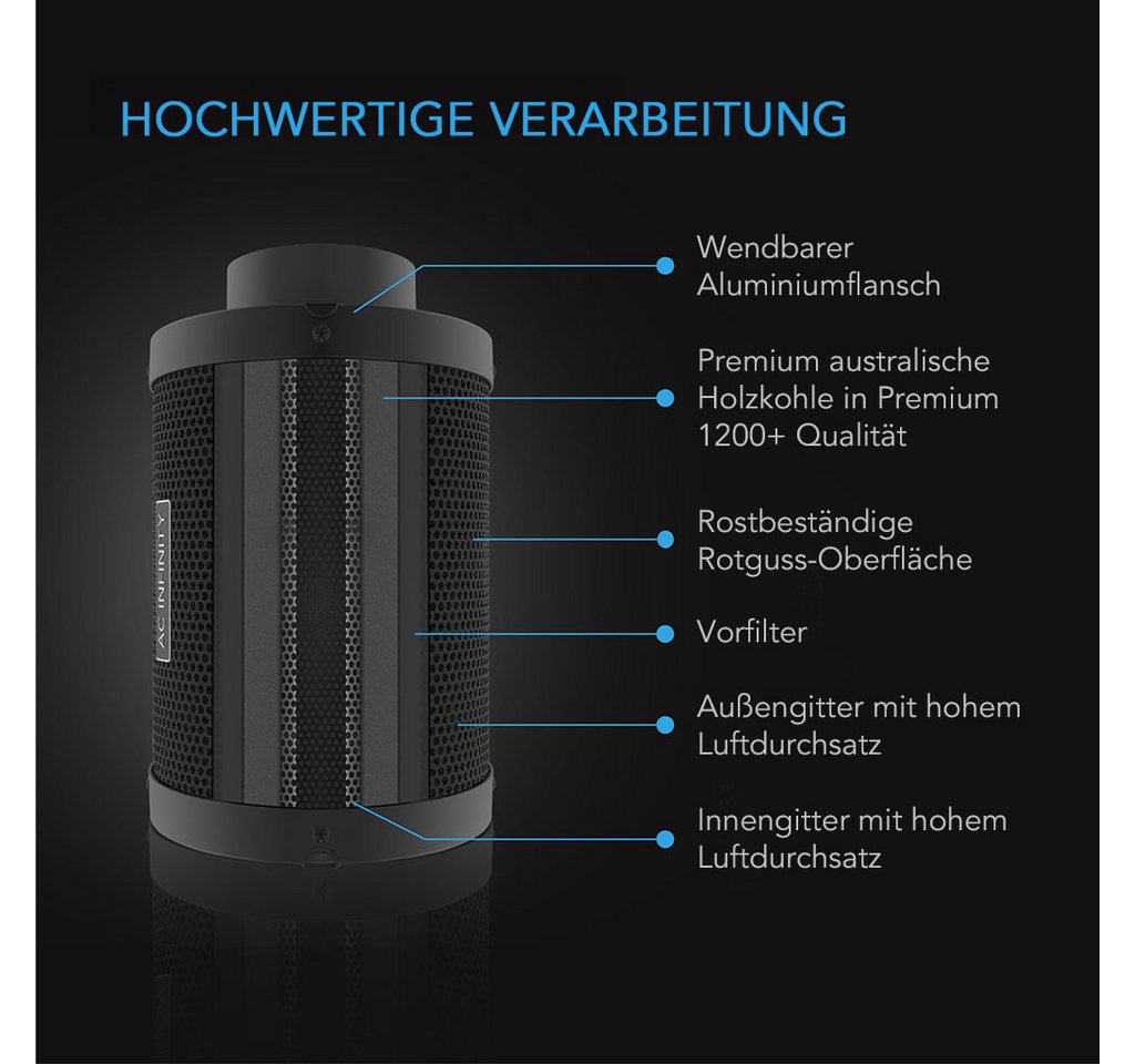 AC INFINITY Aktivkohlefilter AC Infinity Aktivkohlefilter XL mit australischer Aktivkohle, 150 mm XL Anschluss und 883 m³/h Bild 4