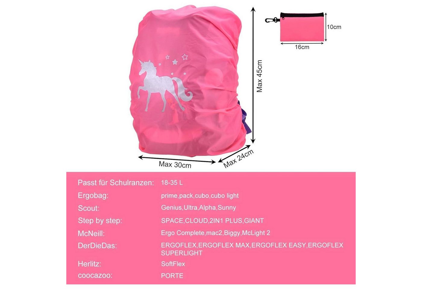 LuxusKollektion Rucksack-Regenschutz Regenschutzhülle Schulranzen Reflektoren Kinder Rosa Bild 4