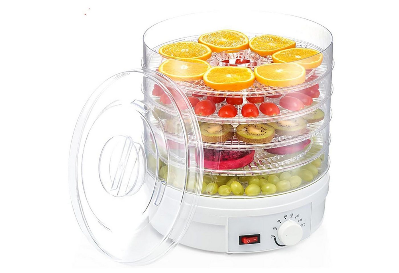 wohnTRAUM24 Dörrautomat Dörrautomat Dörrgerät mit Temperaturregler, 5 Einlegefächer, 35-70°C 350 W, 5 Etagen, Vielseitig für Obst, Fleisch, Fisch & Kräuter Bild 4