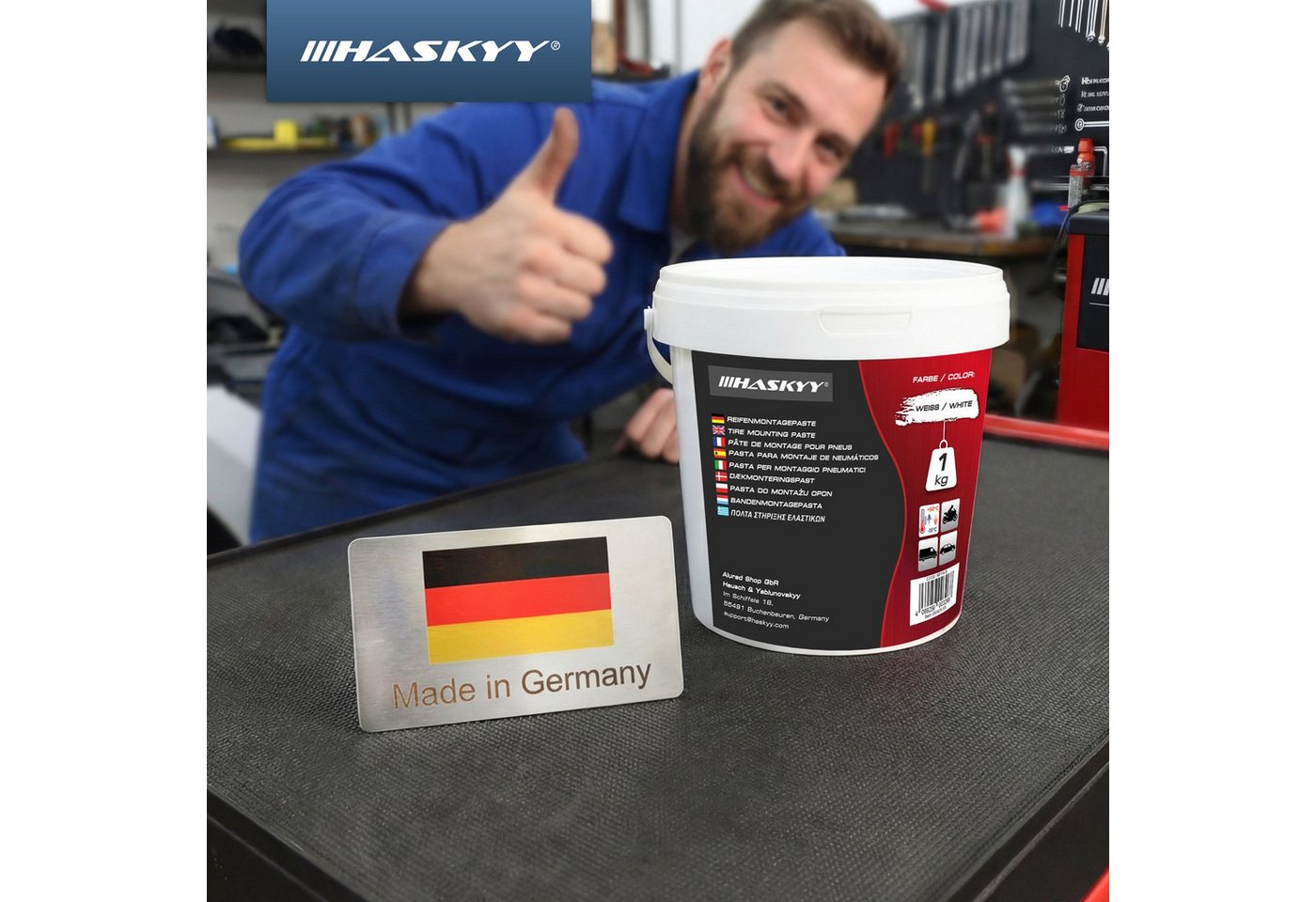 HASKYY Reifenmontagemaschine HASKYY Reifenmontagepaste 1kg Weiß Montagepaste Reifenmontage Eimer Bild 4
