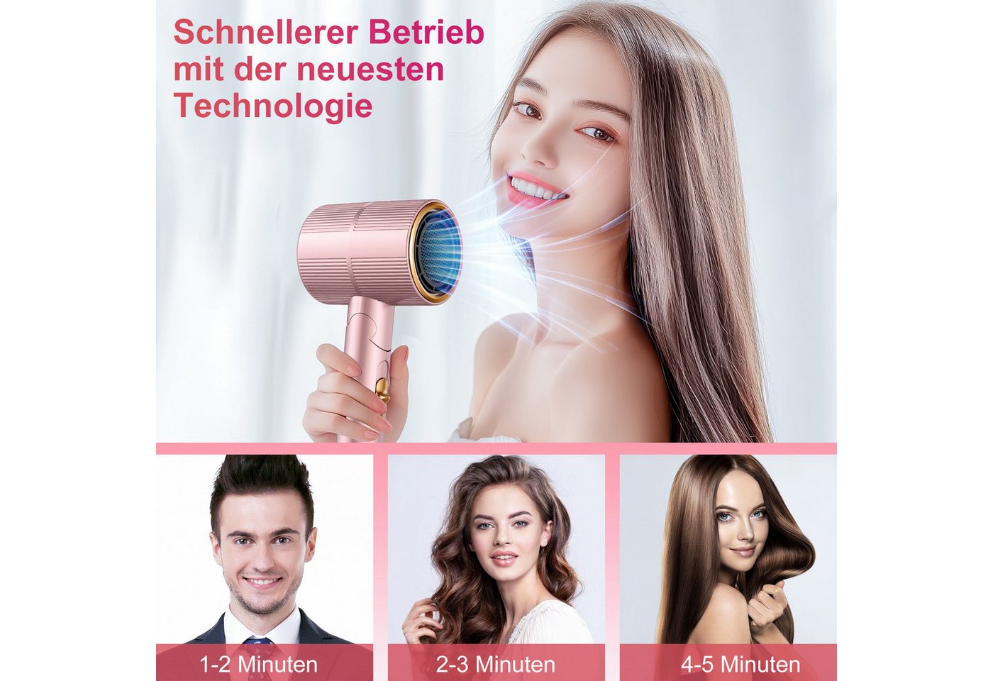 Fyrove Haartrockner Haartrockner Föhn,2026 Haartrockner Ionen mit Diffusor, 2400 W, Konzentrator-Düse, 2400 W, Turbo-Ultra-Leise-Motor, föhn 4-in-1, 4, Heiz&2 Geschwindigkeitsstufen, mit Schnelle Aufheizung