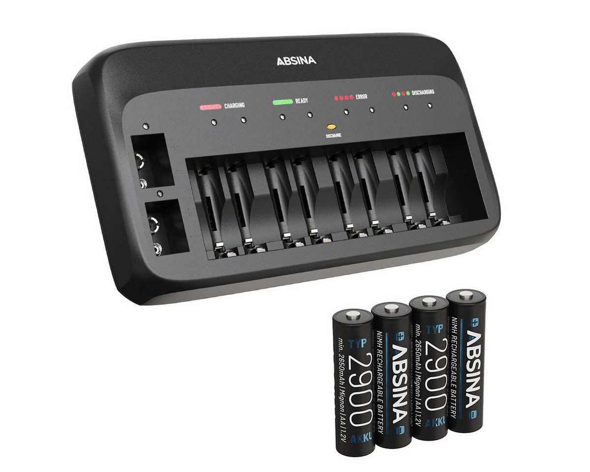 ABSINA X10 Akkuladegerät für AA, AAA & 9V - Batterieladegerät inkl. 4x Akkus Rundzellen-Lader (1-tlg) Bild 3