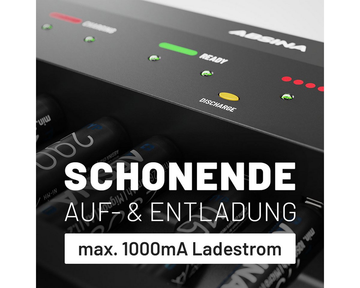 ABSINA X10 Akkuladegerät für AA, AAA & 9V - Batterieladegerät inkl. 4x Akkus Rundzellen-Lader (1-tlg) Bild 4