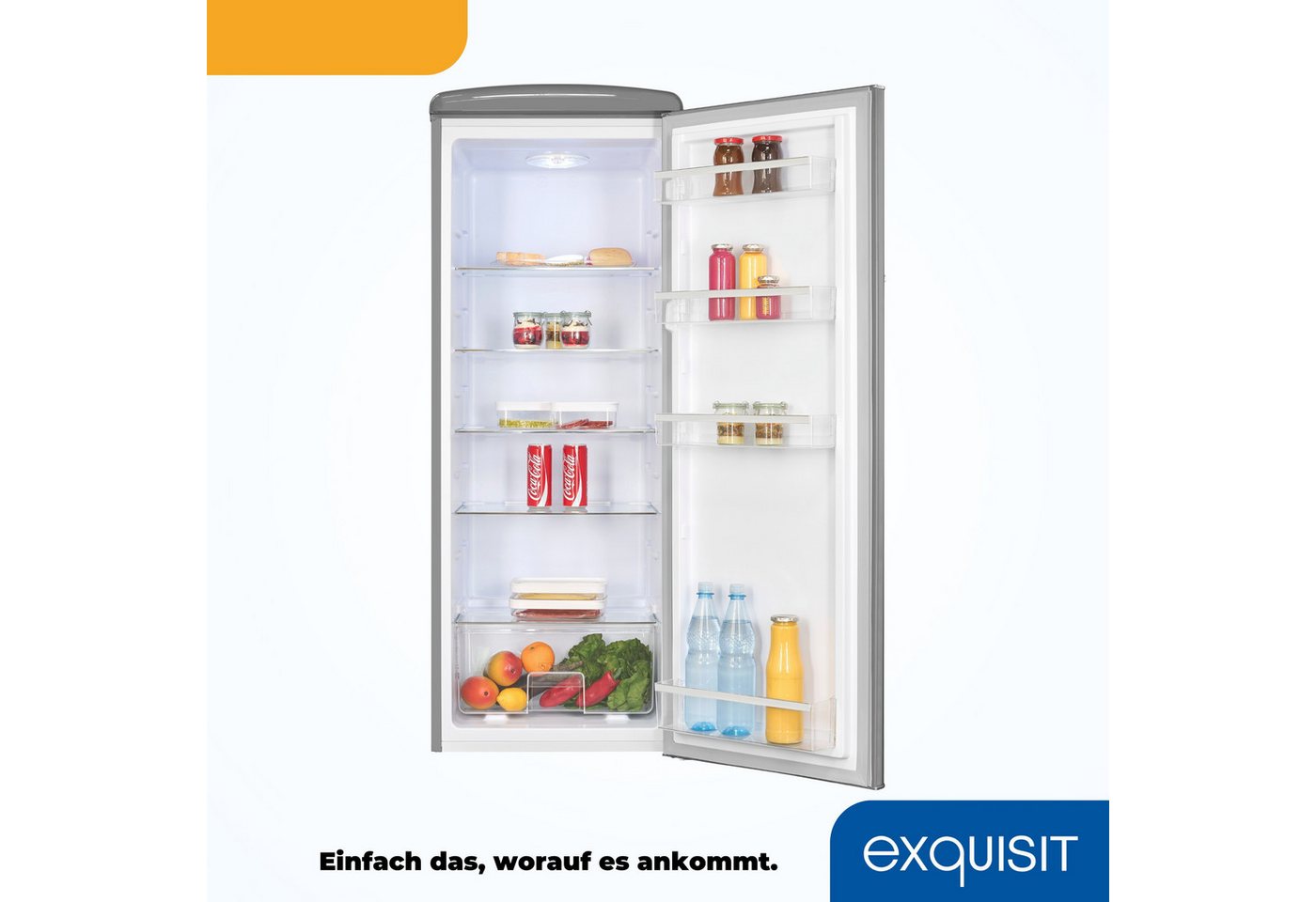exquisit Kühlschrank RKS325-V-H-161E grau, 146.5 cm hoch, 54.5 cm breit, 5 Glasablagen, 4 Türablagen, manuelle Temperaturregelung Bild 2