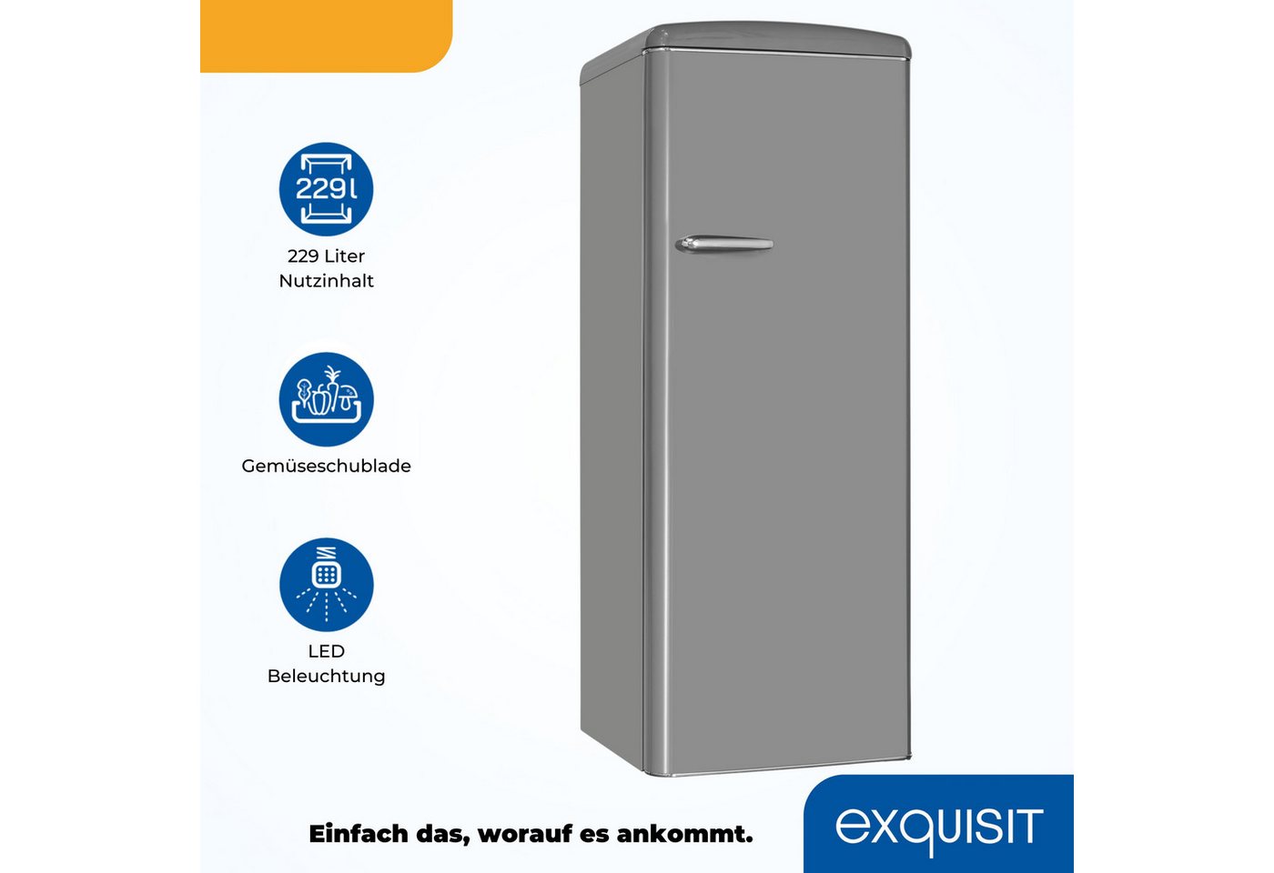 exquisit Kühlschrank RKS325-V-H-161E grau, 146.5 cm hoch, 54.5 cm breit, 5 Glasablagen, 4 Türablagen, manuelle Temperaturregelung Bild 3