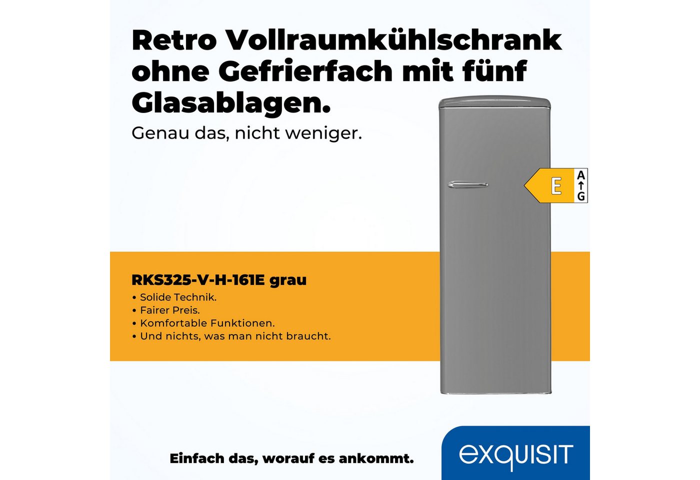 exquisit Kühlschrank RKS325-V-H-161E grau, 146.5 cm hoch, 54.5 cm breit, 5 Glasablagen, 4 Türablagen, manuelle Temperaturregelung Bild 5