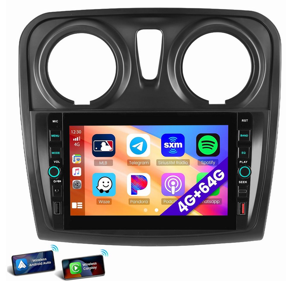 ESSGOO Für Renault Dacia Logan Sandero Carplay Navi Android 15 Autoradio (RDS, Digitalradio (DAB), FM, AM)