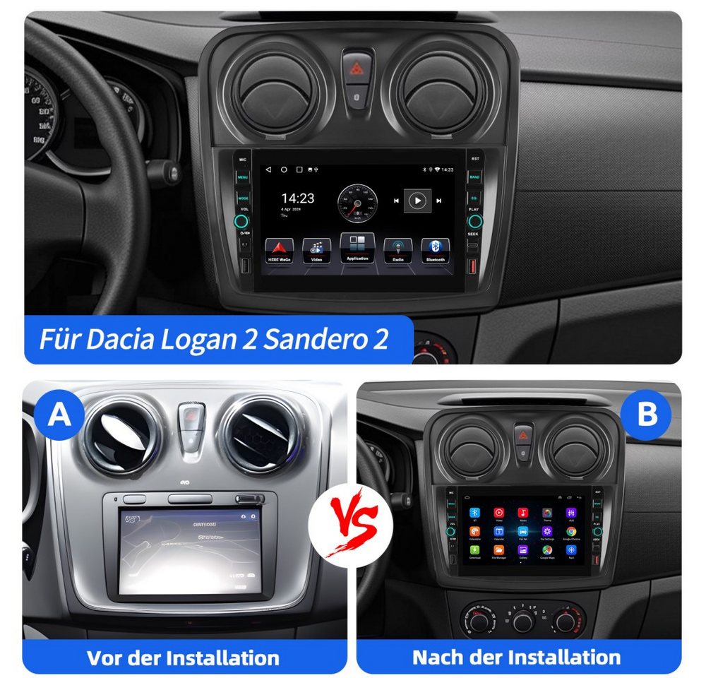 ESSGOO Für Renault Dacia Logan Sandero Carplay Navi Android 15 Autoradio (RDS, Digitalradio (DAB), FM, AM) Bild 3