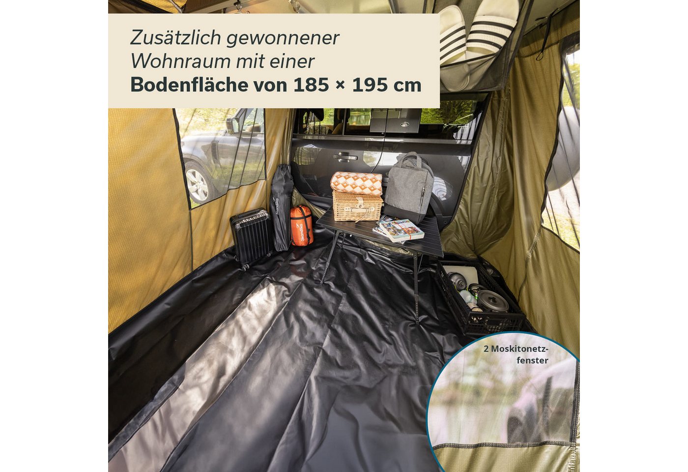 Skandika Dachzelt Freeland 4, Autodachzelt für 2-4 Personen, Vorzelt für Autozelt, (Zeltboden wannenförmig, abtrennbar (mit Rundum-Reißverschluss), Softcover, wasserfest 2500 mm, Eingang und Fenster mit Moskitonetz