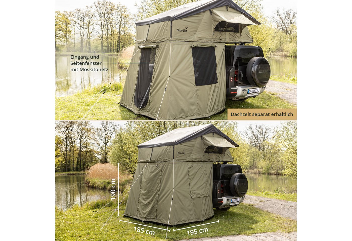 Skandika Dachzelt Freeland 4, Autodachzelt für 2-4 Personen, Vorzelt für Autozelt, (Zeltboden wannenförmig, abtrennbar (mit Rundum-Reißverschluss), Softcover, wasserfest 2500 mm, Eingang und Fenster mit Moskitonetz Bild 2