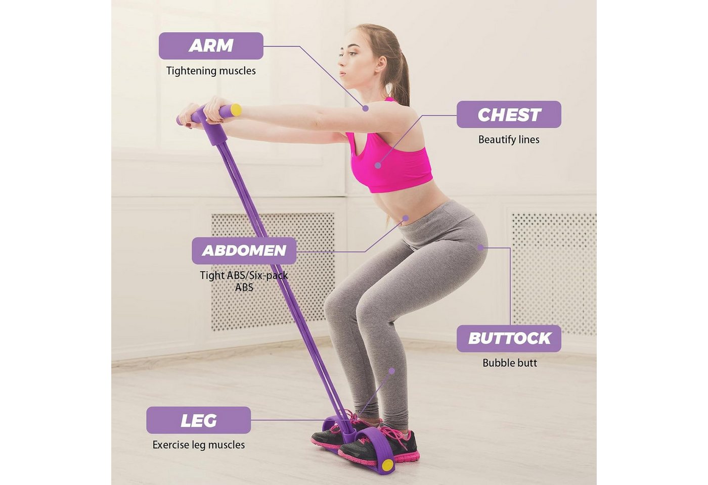 FELIXLEO Multitrainer Bauchtrainer Sit-Up Expander, 6 Tubes, 8-förmige Widerstandsbänder, (1-St) Bild 4