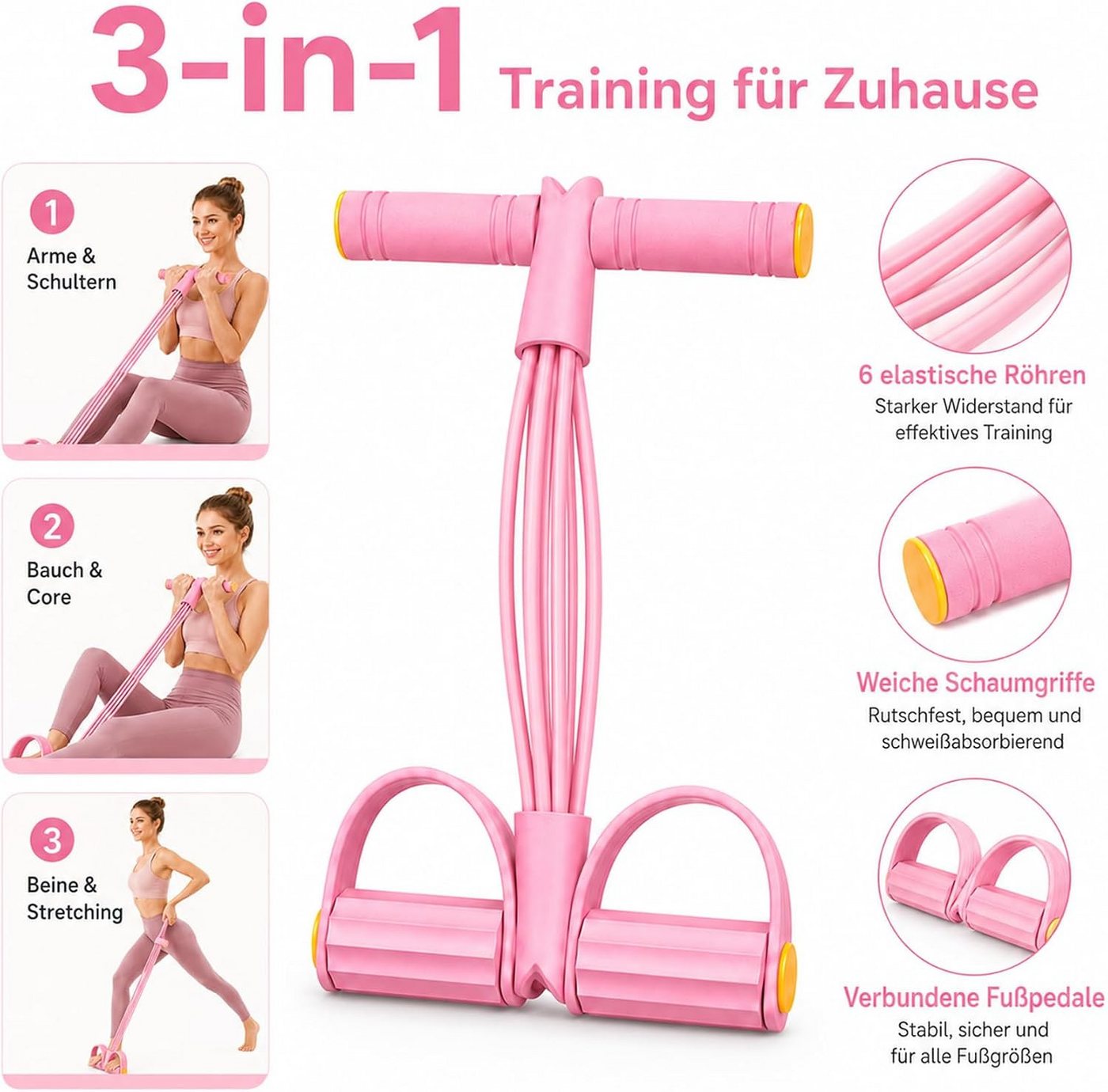 FELIXLEO Multitrainer Bauchtrainer mit Pedal-Widerstandsband, 6 Röhren, (1-St) Bild 4