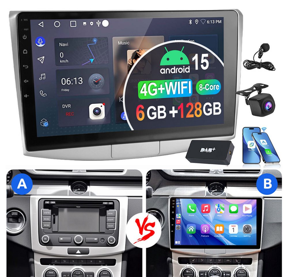 ESSGOO 8-Kern 6+128GB Für VW Passat B7 2010-2015 Autoradio Android 15 Autoradio (RDS, Digitalradio (DAB), FM, 6+128GB, AM, Apple Carplay Android Auto 4G LTE DSP SWC) Bild 4