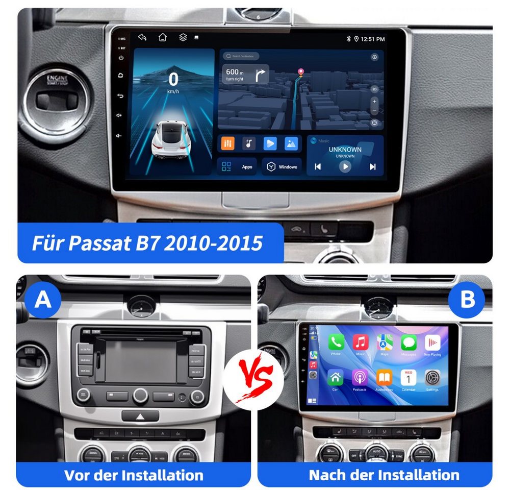 ESSGOO 8-Kern 6+128GB Für VW Passat B7 2010-2015 Autoradio Android 15 Autoradio (RDS, Digitalradio (DAB), FM, 6+128GB, AM, Apple Carplay Android Auto 4G LTE DSP SWC) Bild 5