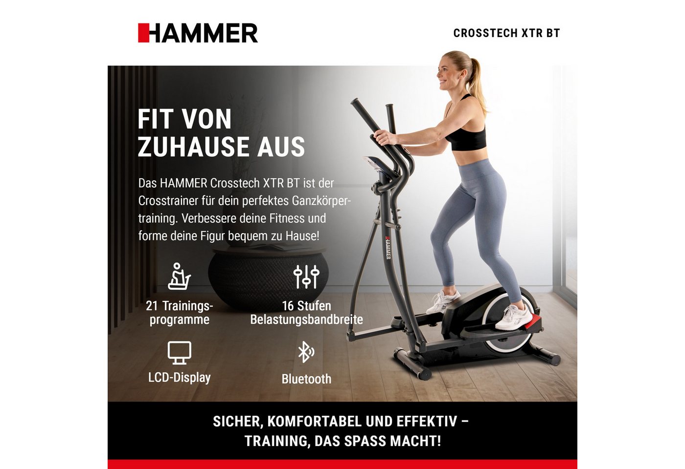Hammer Crosstrainer Crosstech XTR BT- Glute Shaper, Handpuls, Kinomap/Zwift, 21 Progr. Bild 3