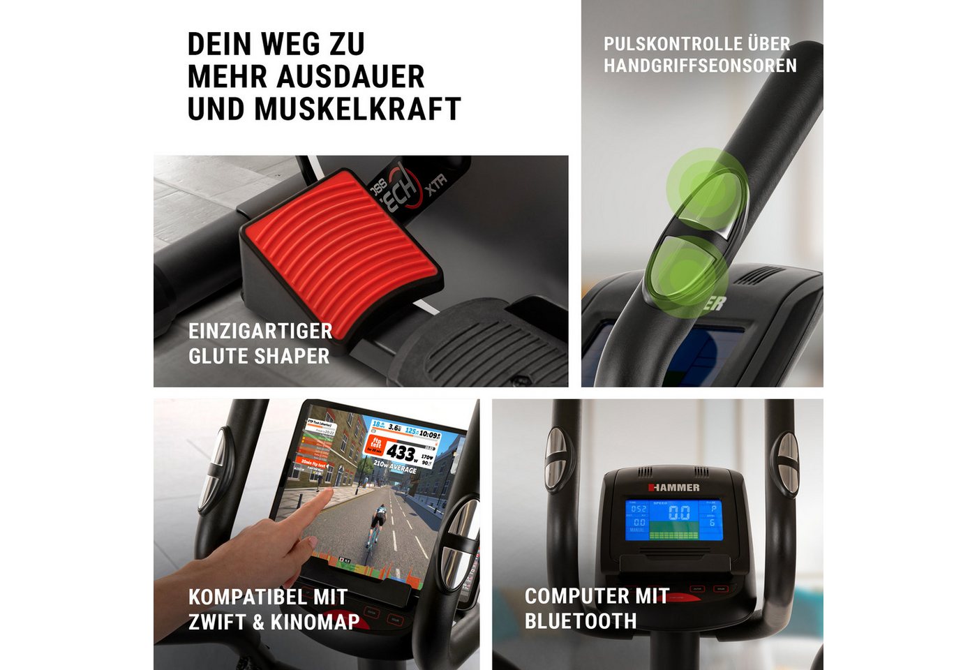 Hammer Crosstrainer Crosstech XTR BT- Glute Shaper, Handpuls, Kinomap/Zwift, 21 Progr. Bild 4