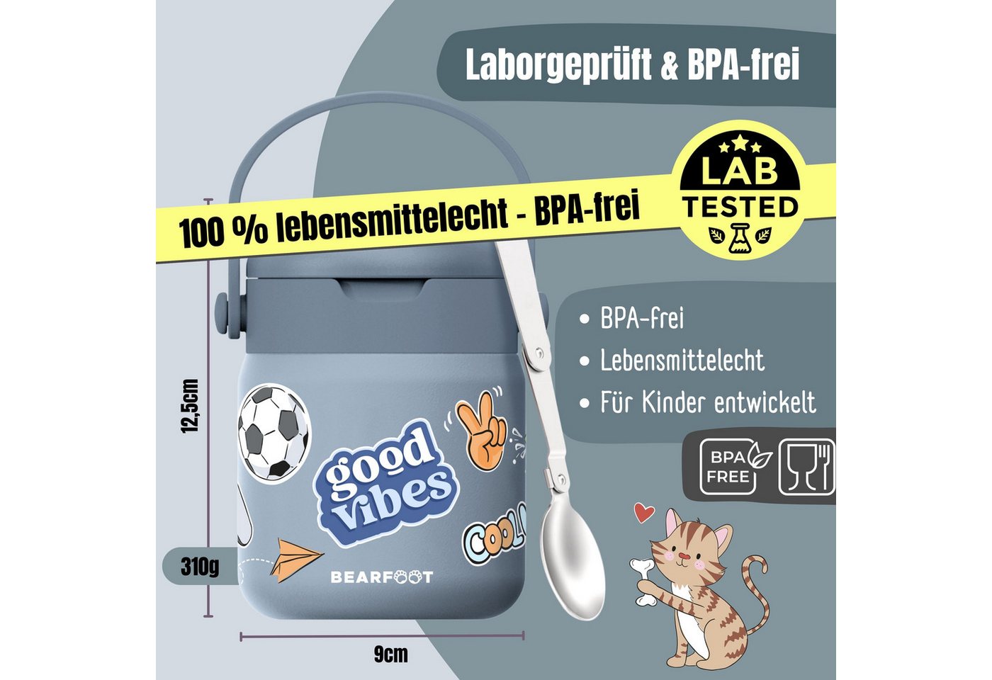 BEARFOOT Trinkflasche Thermobehälter Kinder Edelstahl - Sticker blau, Thermobehälter, auslaufsicher, Edelstahl, Food jar, BPA-frei Bild 4