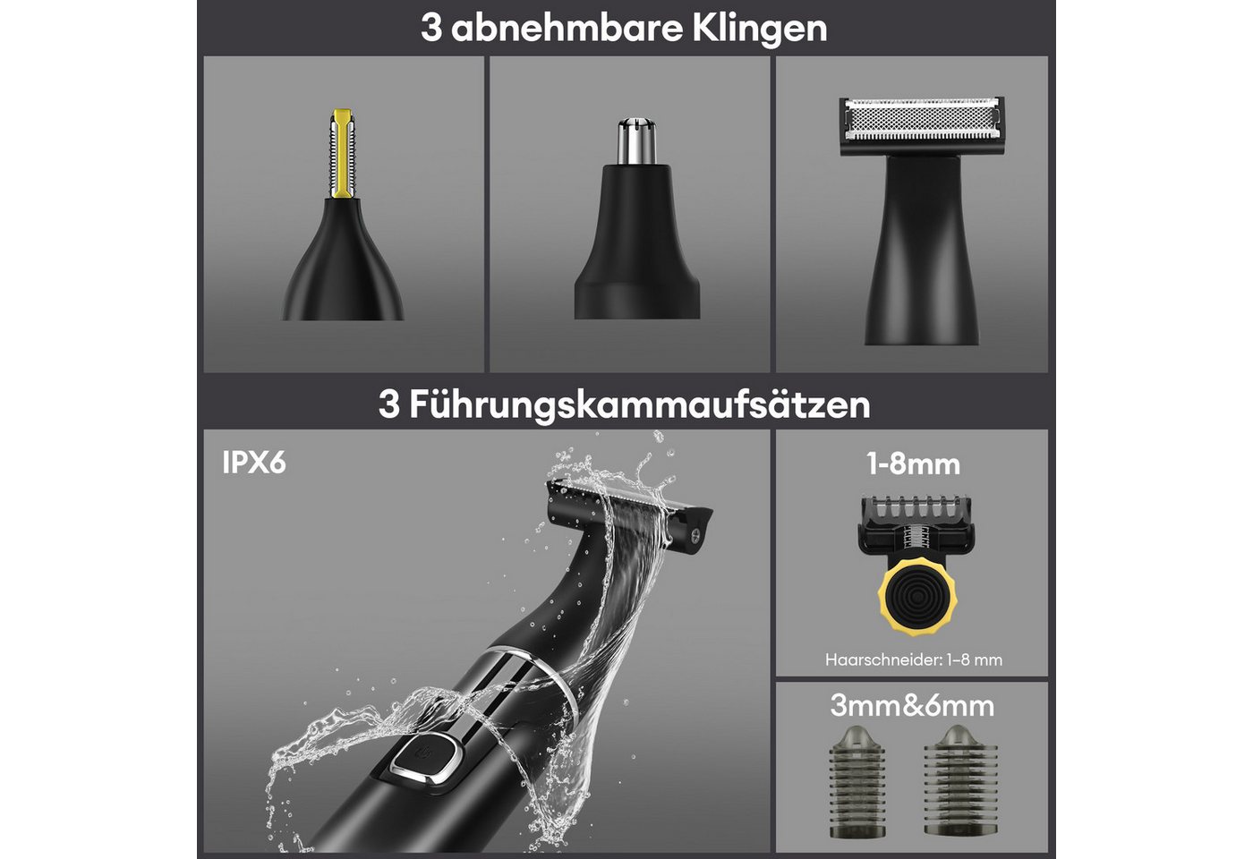 CkeyiN Pro Elektrorasierer Körper und Gesicht,Trimmer & Bodygroomer,Multifunktions-Rasierer, Aufsätze: 1, 3 Körperaufsätze,Nass- & Trockenrasur, Elektrischer Rasierer, IPX6 Bild 2