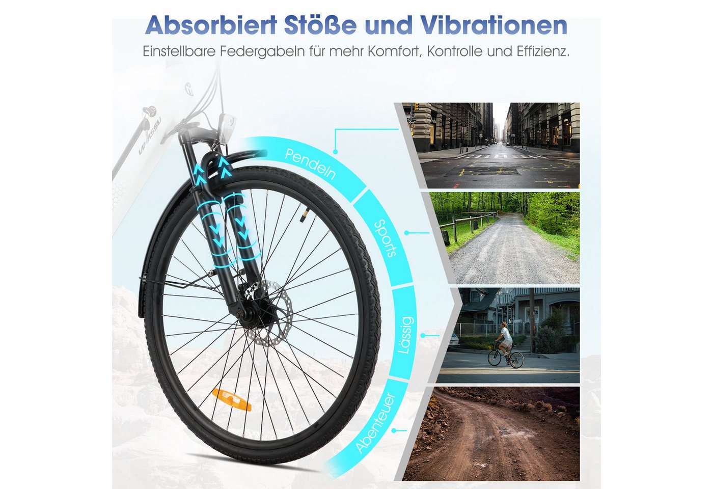 HILAND E-Bike 28 Zoll Stadt E-Bike Tiefeinsteiger 250W 7-Gang Bremse Gepäckträger, Heckmotor