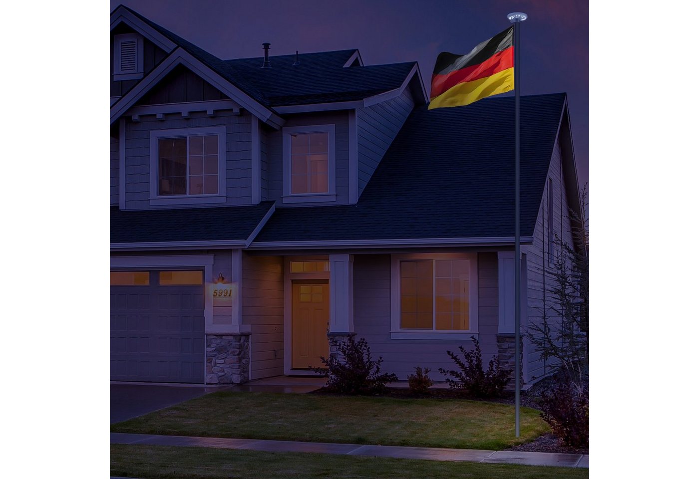 BRUBAKER Fahnenmast All-in-One Flaggenmast Set + Solar Fahnenmastlicht, (1-St., mit Bodenhülse + Deutschlandfahne + Solarlampe mit 26 LEDs), Aluminium Fahnenmast inkl. Deutschland Flagge und Solar-Energie Licht