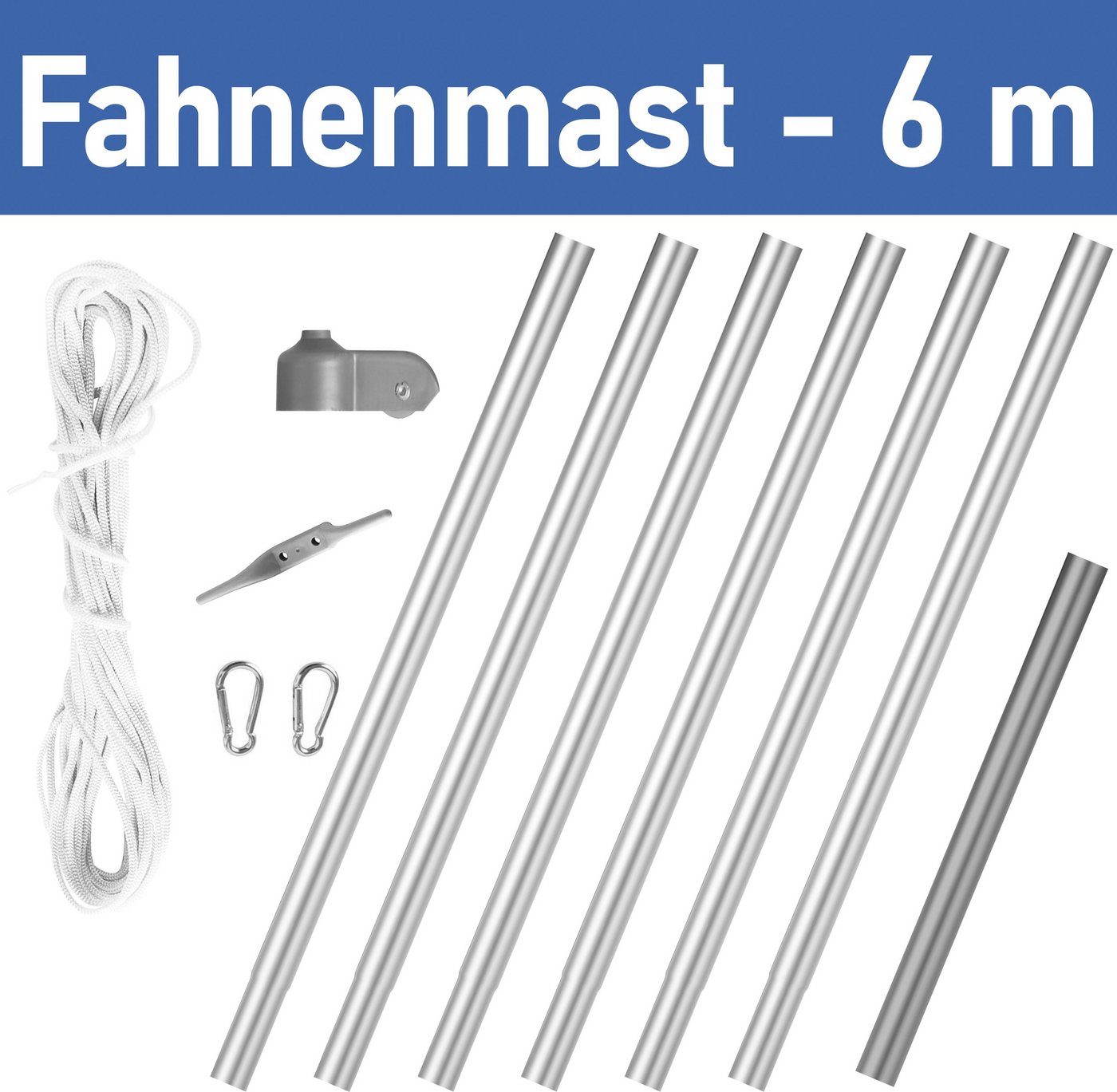 BRUBAKER Fahnenmast All-in-One Flaggenmast Set + Solar Fahnenmastlicht, (1-St., mit Bodenhülse + Deutschlandfahne + Solarlampe mit 26 LEDs), Aluminium Fahnenmast inkl. Deutschland Flagge und Solar-Energie Licht Bild 2