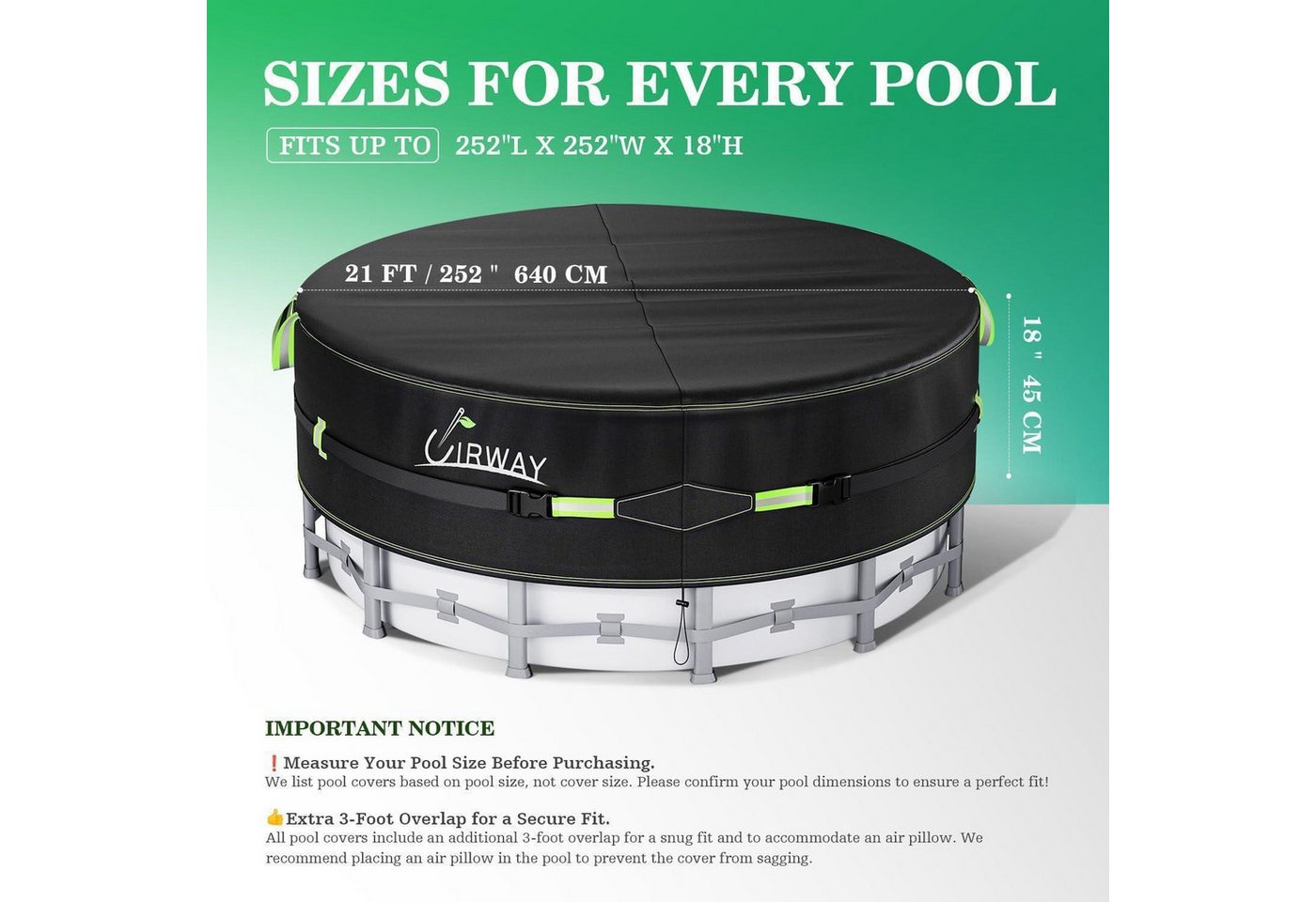 LuxusKollektion Pool-Abdeckplane Poolabdeckung Winterabdeckung 420D Kordelzug 640 cm (Rund) Schwarz