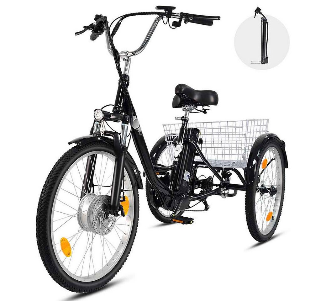 Vankel E-Bike Cityrad Damen u. Herren Elektro-Dreirad 24 Zoll 250W 648Wh 100km 3-Rad Pedelec, Kettenschaltung, Heckmotor, 648 Wh, (Beleuchtungsset mit Batterieladegerät, Batterieschlüssel, Werkzeug), Shimano 7-Gang Vorderradmotor Federgabel Cargobike 120kg Traglast Bild 3
