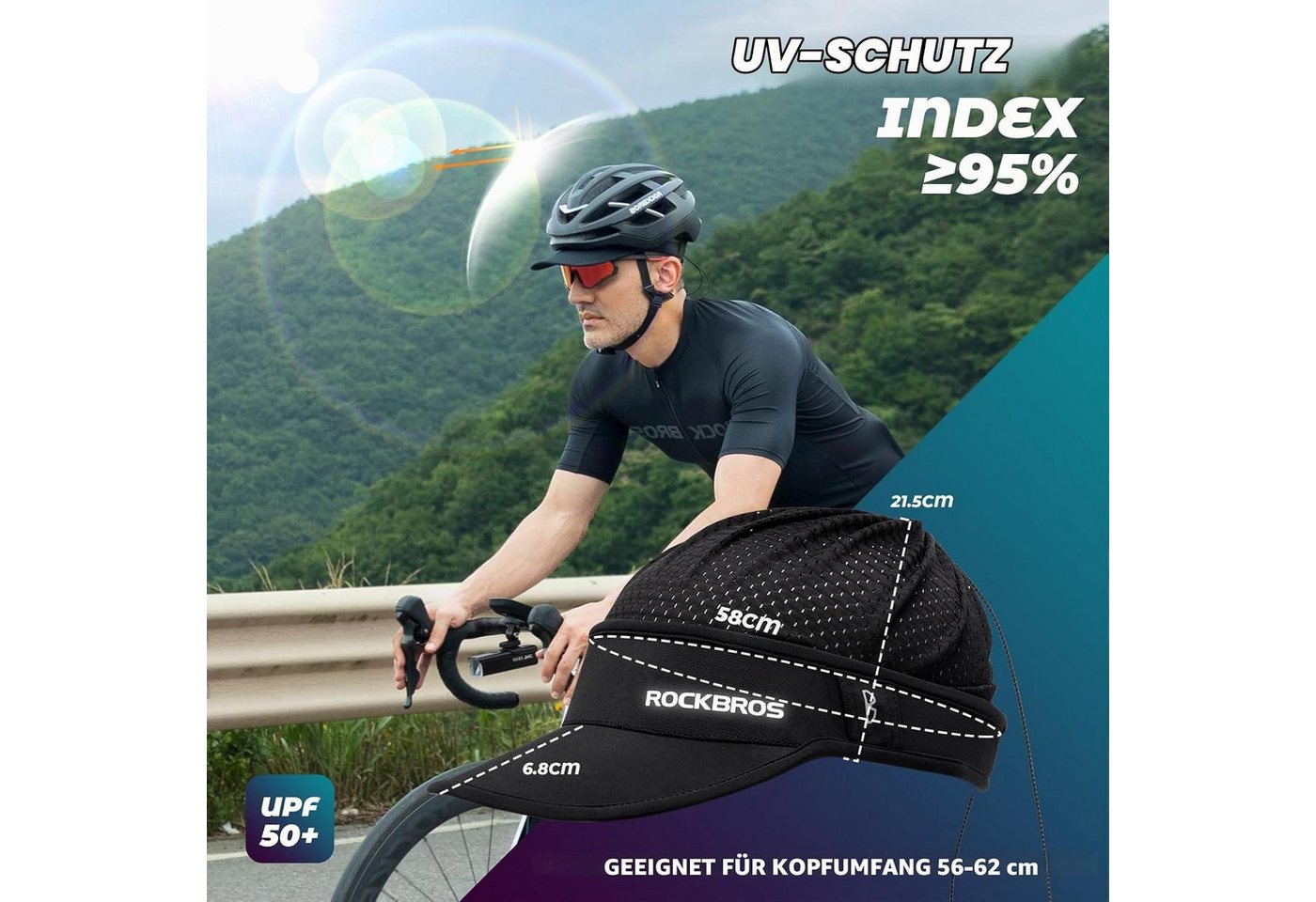 ROCKBROS Unterhelmmütze Fahrradkappe für Pferdeschwanz mit UPF 50+, leicht, atmungsaktiv Bild 5