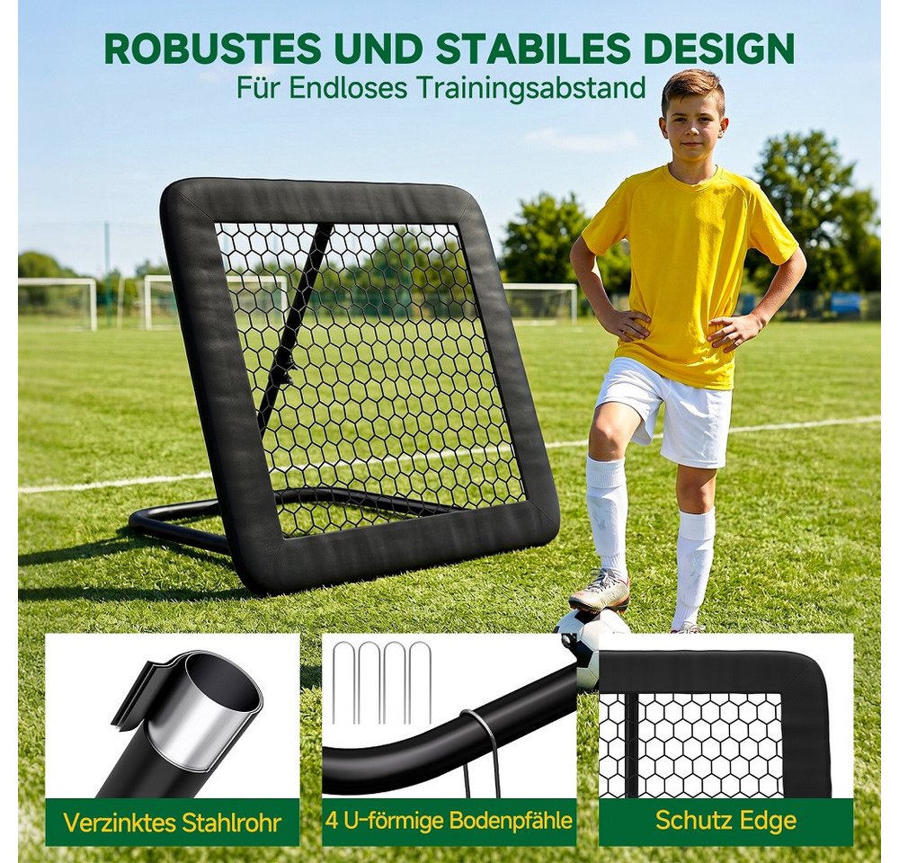 Meulbaty Rebounder Fußball Rebounder mit 32 mm Stahlrahmen- Stufenlos Verstellbar, (1-St., klappbares Trainingsnetz), für Schuss, Pass, Ballannahme & Torwarttraining