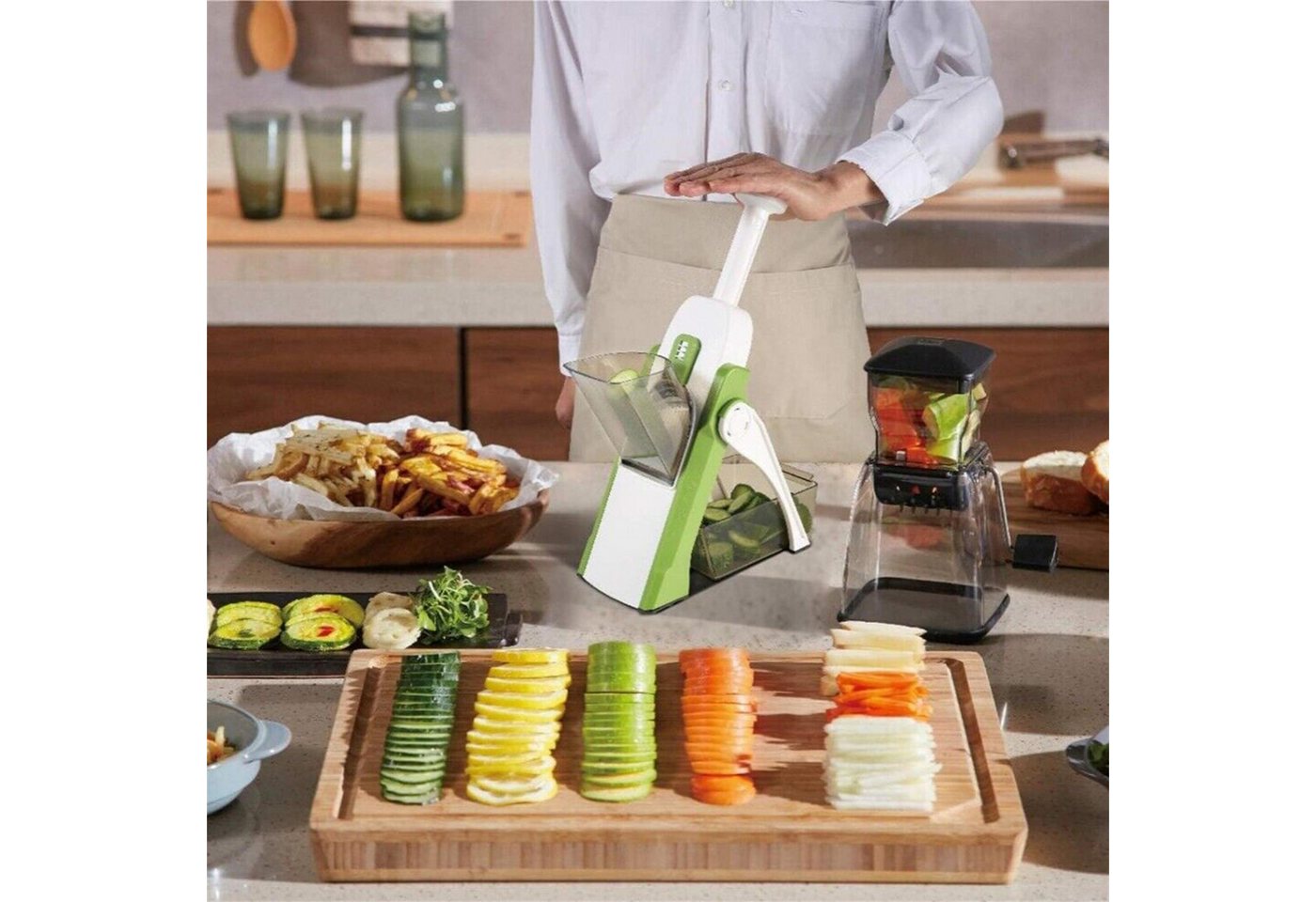 Luckice Gemüseschneider Multifunktionaler Gemüseschneider, manuell, für Salat, Kartoffeln, Pommes & Käse, Küchenhelfer Bild 2