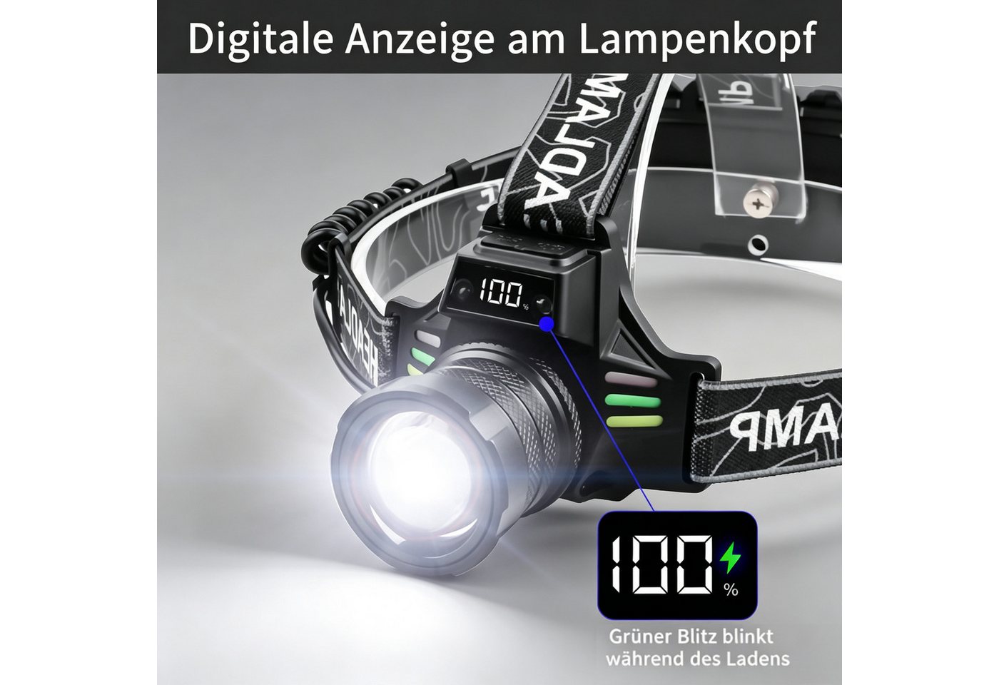 Toomoke LED Stirnlampe LED Stirnlampe Wiederaufladbar Extrem Hell Kopflampe 4 Modi (Stirnlampe mit Gestensteuerung, zoombar, 90° verstellbar), Stirnleuchte für Angeln, Camping, Wandern und Reparaturarbeiten Bild 3