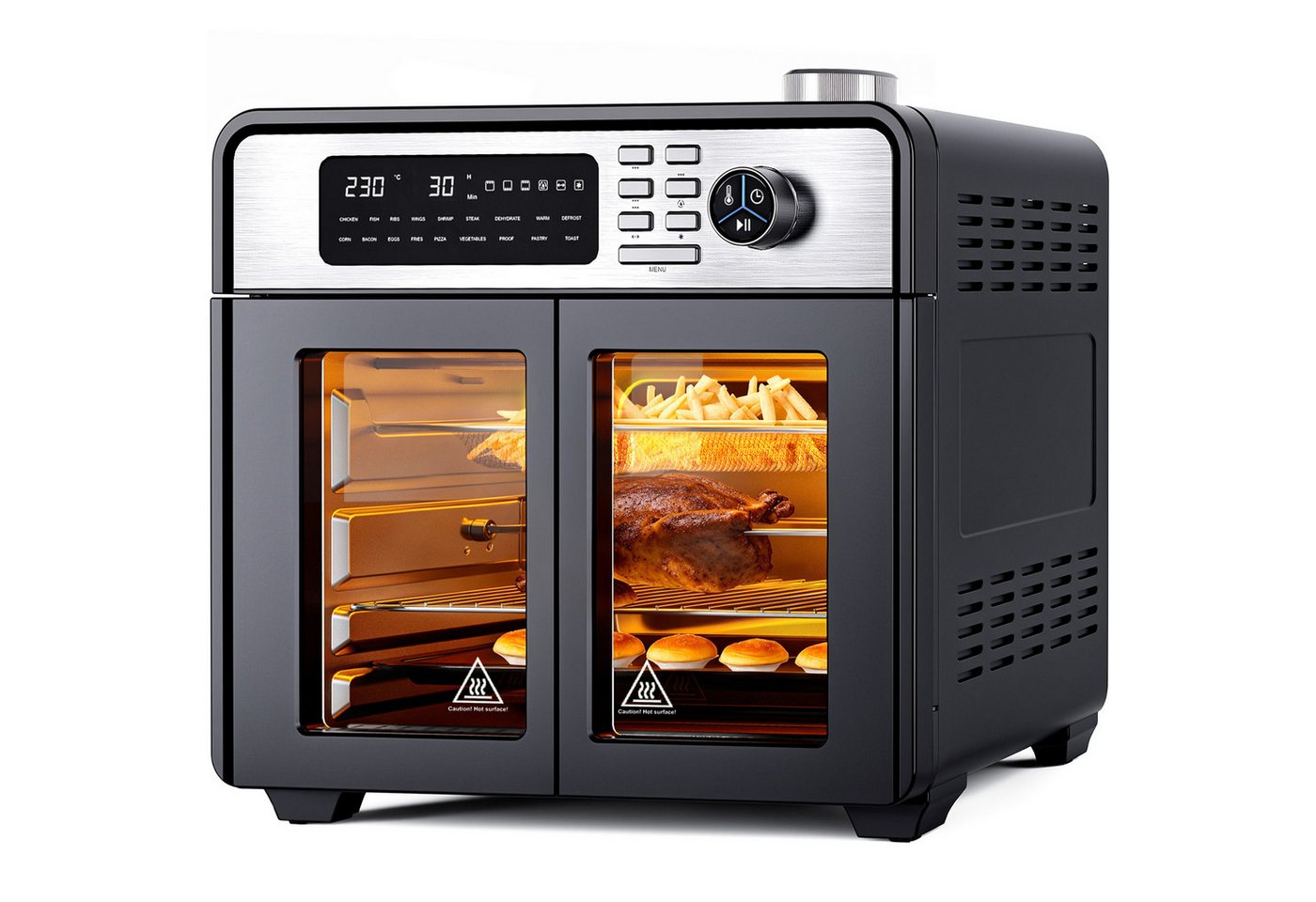 Rebonique Heißluftfritteuse XXL 28L mit Doppeltür & Sichtfenster, 1700 W, 18 Programme, Ohne Öl Gesundes Kochen, Pizza, Grill & Backofen Bild 2
