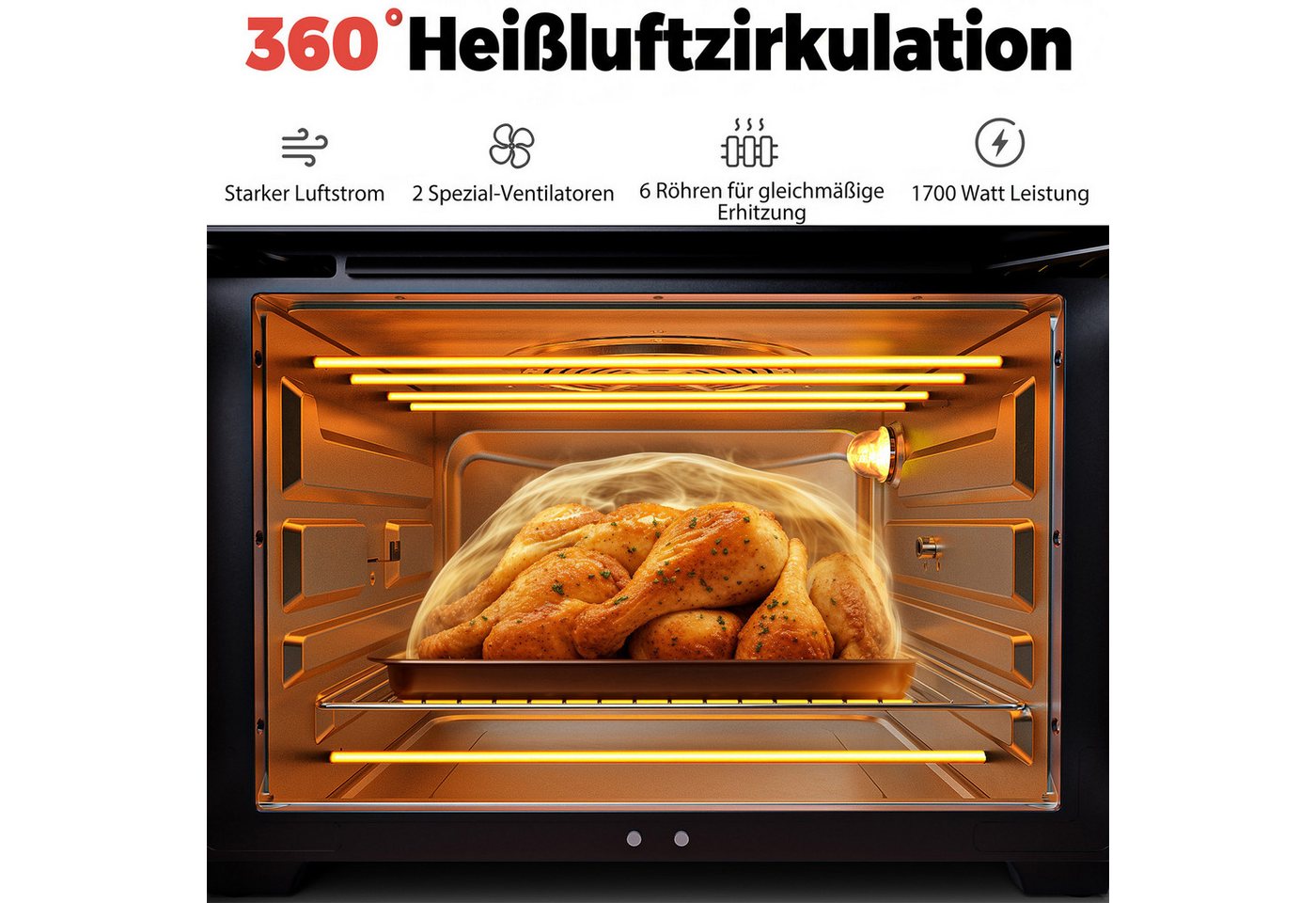Rebonique Heißluftfritteuse XXL 28L mit Doppeltür & Sichtfenster, 1700 W, 18 Programme, Ohne Öl Gesundes Kochen, Pizza, Grill & Backofen Bild 4