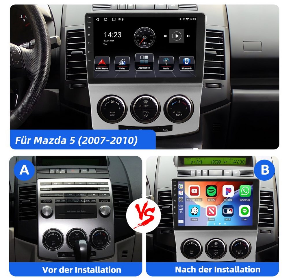 ESSGOO Für Mazda 5 CR19 2005-2010 Carplay NAVI 2DIN Navigationsgeräte Autoradio (RDS, Digitalradio (DAB), FM, AM, Apple Carplay Android Bluetooth Rückfahrkamera(optional) Bild 2