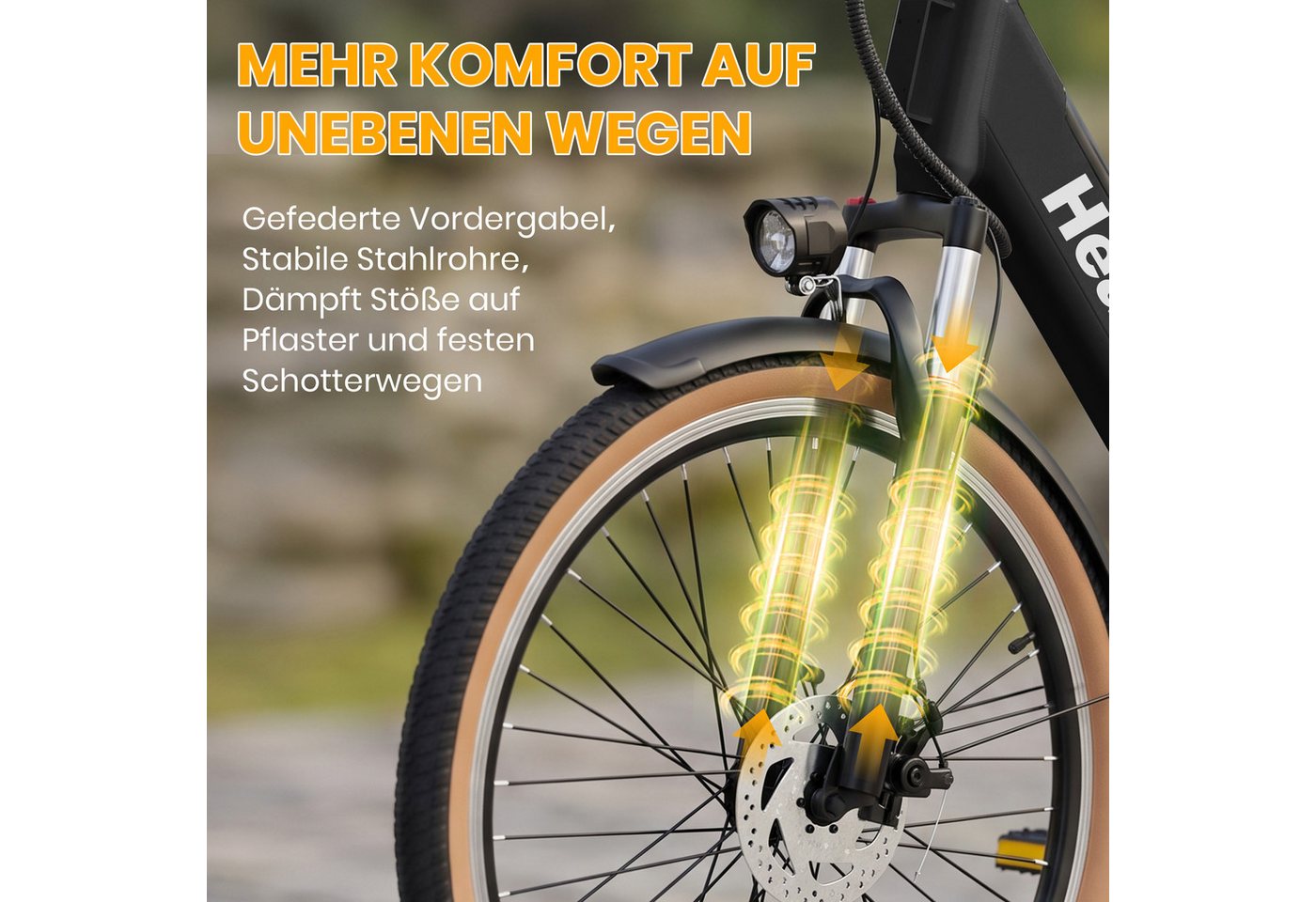 WHEELYOU E-Bike Cityrad Herren u. Damen E-Citybike 26 Zoll 250W 648Wh 120km Tiefeinsteiger, Kettenschaltung, Heckmotor, 648 Wh, (Beleuchtungsset mit Batterieladegerät, Batterieschlüssel, Werkzeug), 52 Nm Heckmotor Shimano 7-Gang Federgabel mech. Scheibenbremse Bild 3