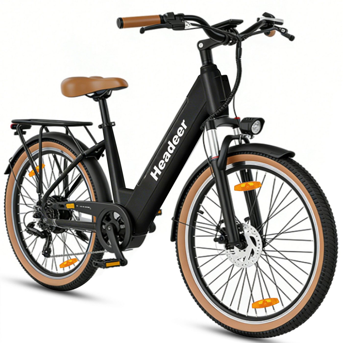 WHEELYOU E-Bike Cityrad Herren u. Damen E-Citybike 26 Zoll 250W 648Wh 120km Tiefeinsteiger, Kettenschaltung, Heckmotor, 648 Wh, (Beleuchtungsset mit Batterieladegerät, Batterieschlüssel, Werkzeug), 52 Nm Heckmotor Shimano 7-Gang Federgabel mech. Scheibenbremse Bild 4