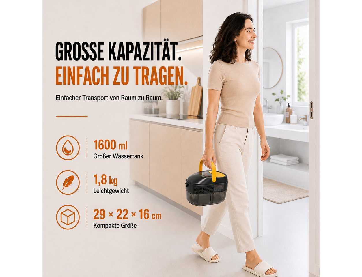 Futicare Dampfreiniger Handdampfreiniger 2500 W, bis zu 100 °C, 3 bar, ca. 10 Sek., 1600 ml, 2500 W, 3 Dampfstufen, Tragbarer Reiniger mit Zubehör für Küche, Fenster, Bad und Auto Bild 3