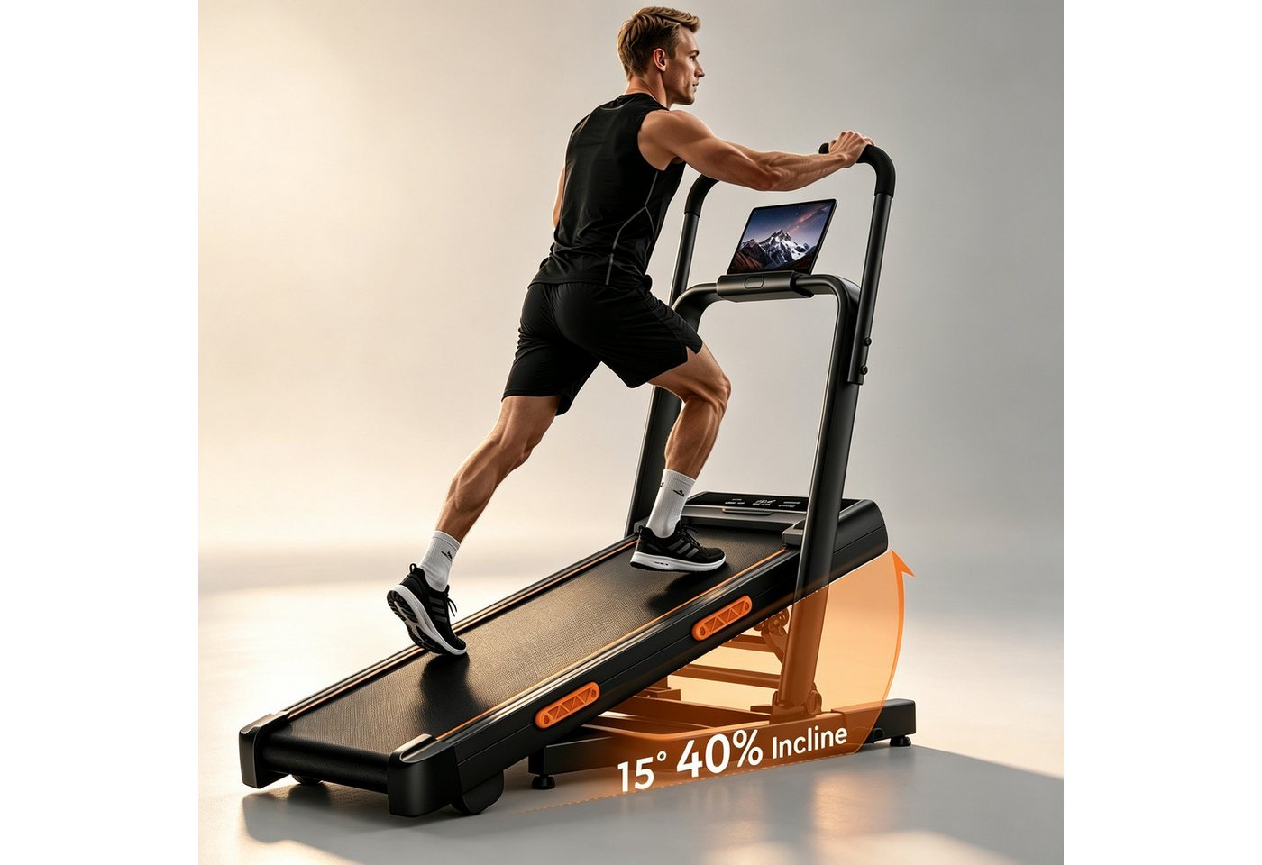 BAYMATE Laufband für Zuhause (130 cm extra lange Handläufe für mehr Stabilität, leiser Betrieb, perfekt fürs Homeoffice, für mehr Stabilität, platzsparendes 15 cm Design), 40 % Steigung, 12 km/h, ideal für Zuhause Bild 5