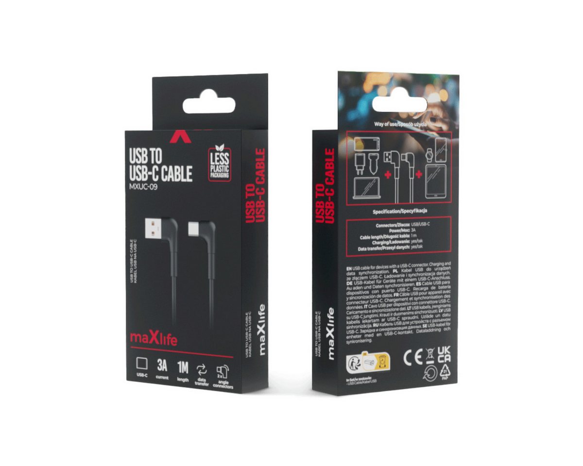 MaXlife MXUC-09 USB-Kabel, USB A, USB C, (100 cm), Gewinkeltes 1 m Kabel für Laden und Datenübertragung
