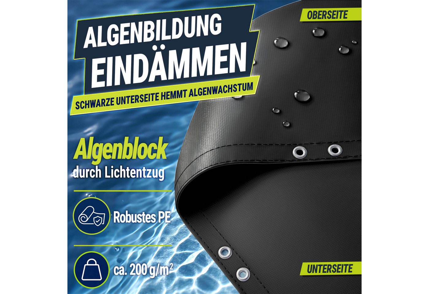tillvex Pool-Abdeckplane tillvex® Premium Poolabdeckung rund mit Montageset, Solar Pool Abdeck (Abdeckung UV-beständig Schwimmbecken Schwimmbad, Solar Pool Abdeckplane mit 200g/m² Poolplane Rundpool), Premium Poolabdeckung rund mit Montageset für Sommer & Winter