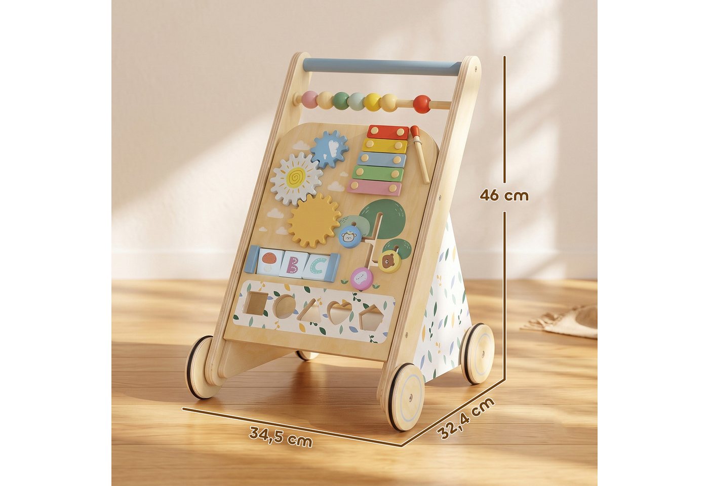AIYAPLAY Lauflernwagen Holz Lauflernhilfe mit Rädern regulierbarer Geschwindigkeit Bauklötze, (Montessori Aktivitätszentrum, 1-tlg., Baby Walker Gehhilfe), für Kleinekinder ab 18 Monaten Bild 5
