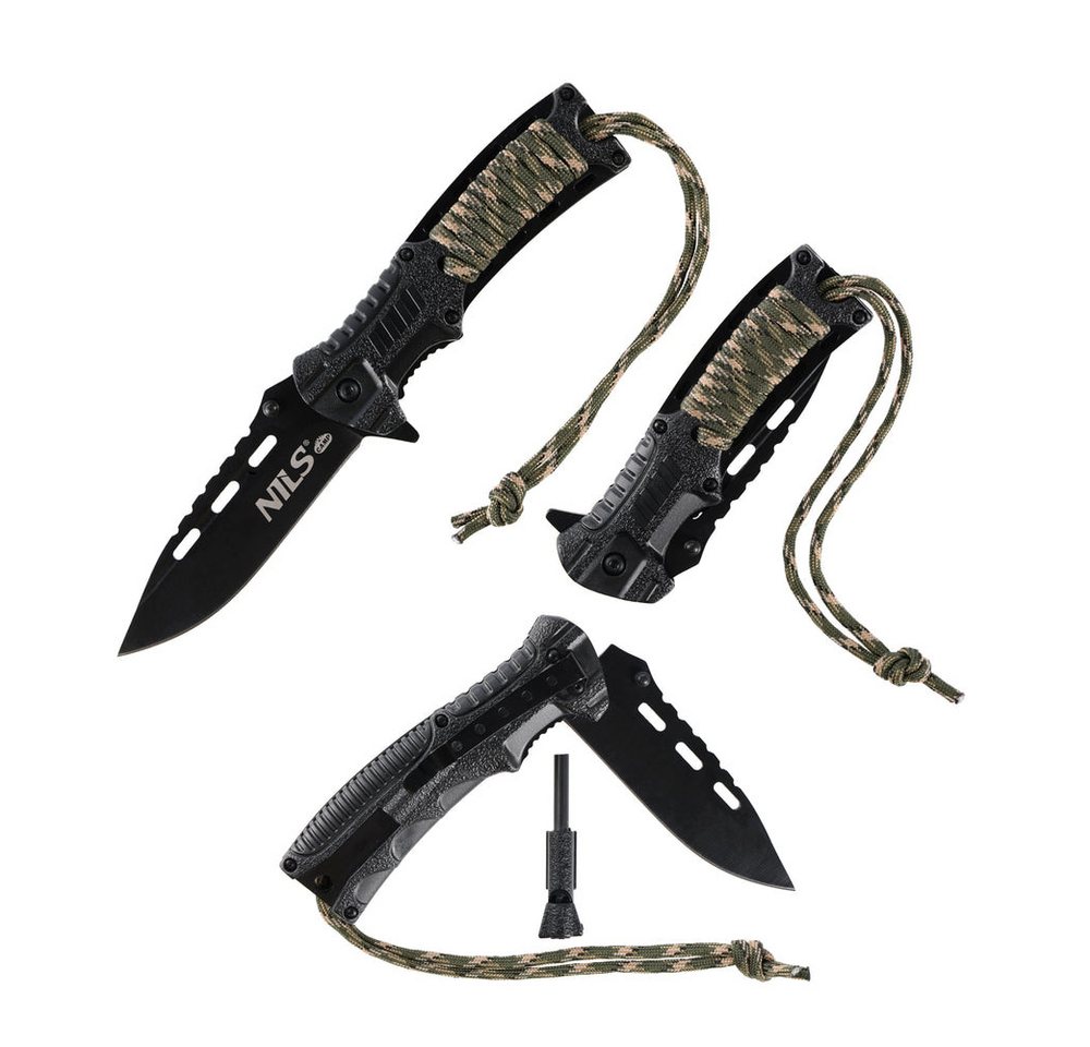NILS CAMP Fahrtenmesser Klappmesser Outdoormesser Survivalmesser, (Spar-Set, 1 St., 21 cm handlich), Liner Lock, Paracord, Feuerstein, Pfeife, Gürtelclip Bild 2