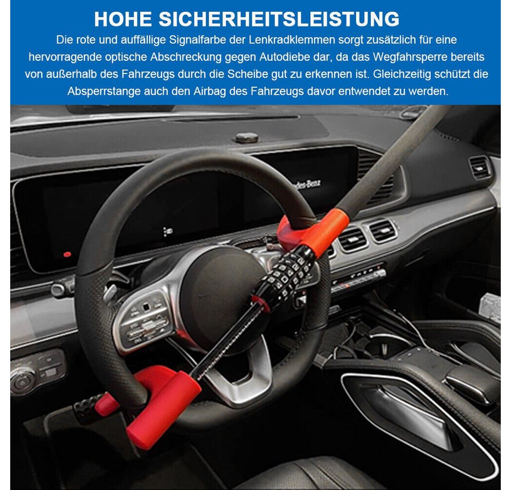 XERSEK Lenkradkralle 100.000 Gruppencode Lenkradkralle mit Zahlenschloss Lenkradschloss (Für PKW LKW KFZ AUTO, Einstellbar von 16 - 38,5cm), 5stelligem Zahlenschloss, Lenkradsperre, Radkralle Bild 2
