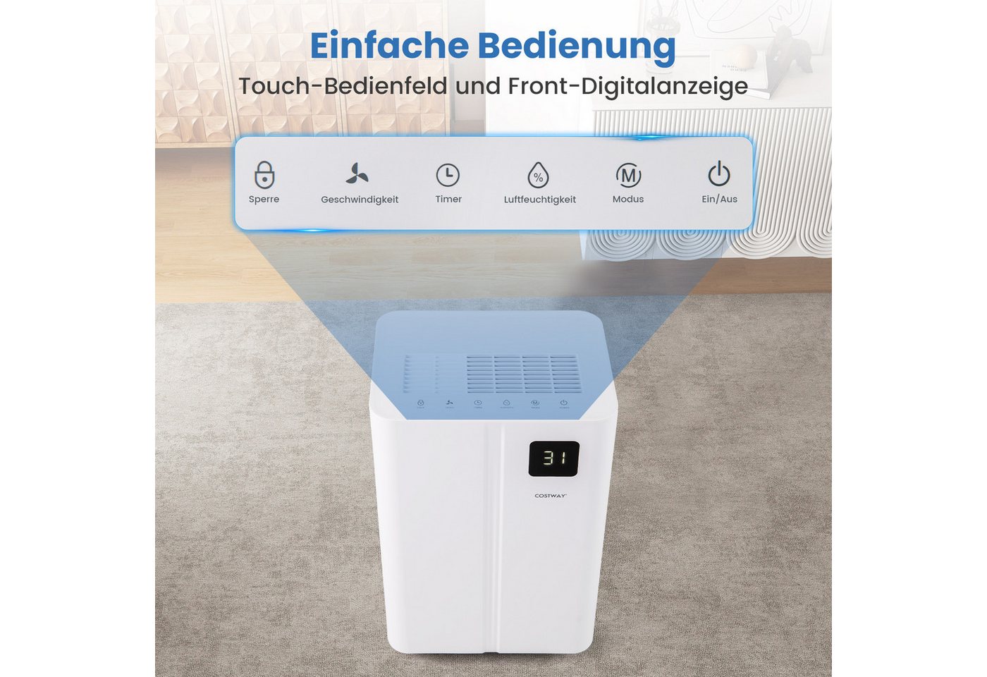 COSTWAY Luftentfeuchter, für 75 m³ Räume, Entfeuchtung 25.5 l/Tag, Tank 4 l Bild 3