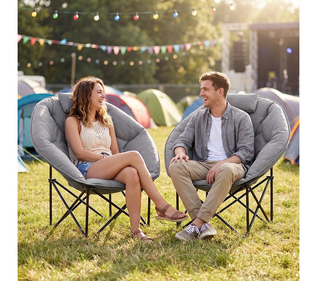 STEELSØN Campingstuhl Hoggar, Campingbank & Moonchair, Klappstuhl mit Seitentasche (grau, 55 cm breit), XXL Moonchair faltbar, Campingstuhl mit Kopfkissen, bis 150 kg Bild 3