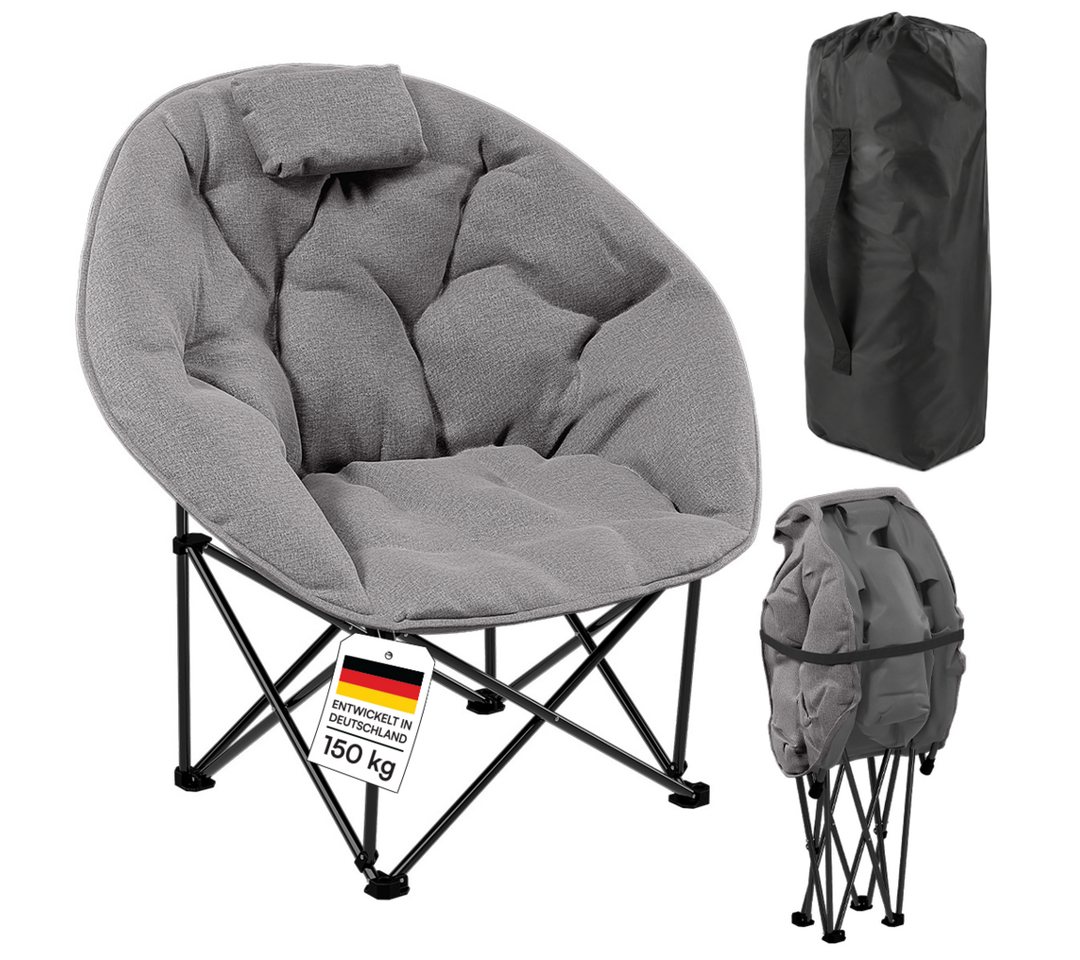 STEELSØN Campingstuhl Hoggar, Campingbank & Moonchair, Klappstuhl mit Seitentasche (grau, 55 cm breit), XXL Moonchair faltbar, Campingstuhl mit Kopfkissen, bis 150 kg Bild 4