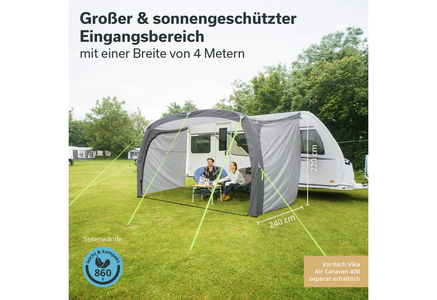 Skandika Vorzelt Seitenwände (2 Stk) für Vorzelt Vika Air Caravan 400, (Befestigung: Reißverschlüsse, Dimensionen 240 × 220 cm), aufblasbares Vordach, Caravan Tarp, UV 50+, 3000 mm Wassersäule Bild 4